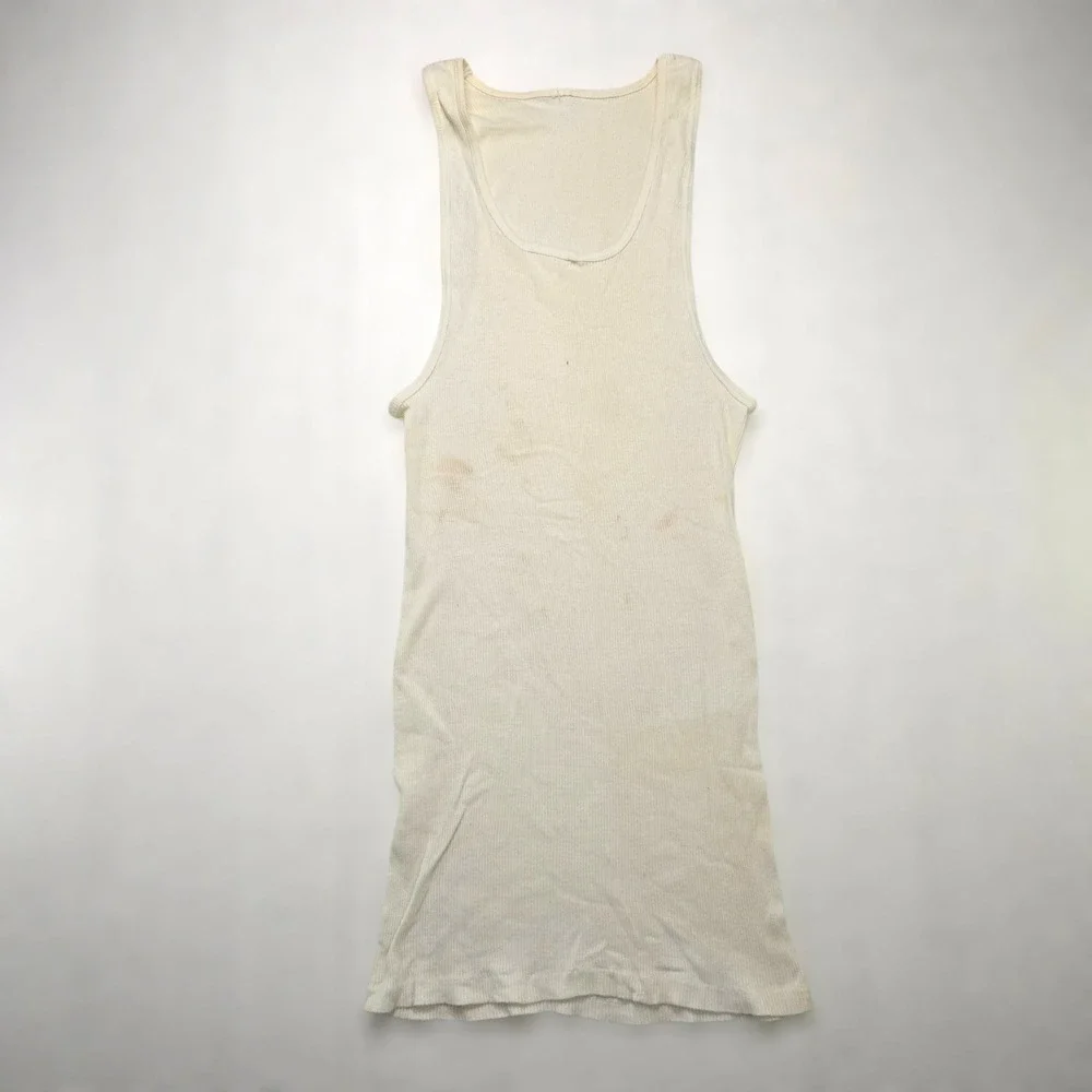 VTG‎ Beater Ribbed Tank Top Undershirt Cream Mens Small Single Stitch Distressed